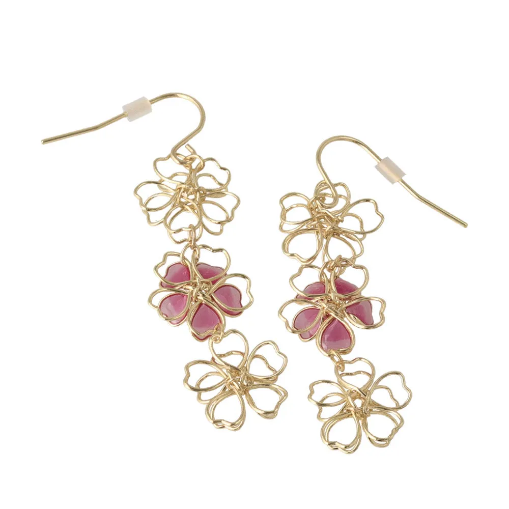 Wire Sakura Link Drop Earrings