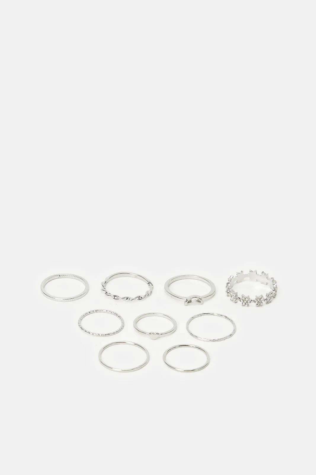 Women Silver Embellished Ring Set (9 Piece)