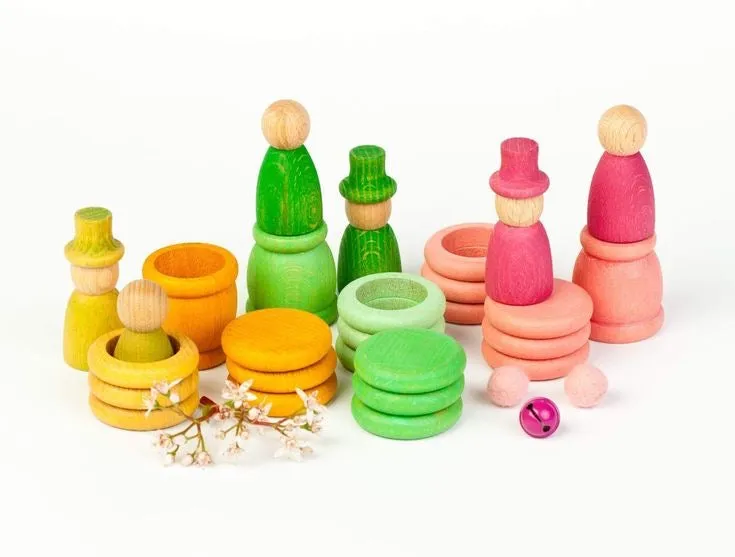 Wooden Peg Dolls, Rings, Coins & Cups Set - Four Seasons