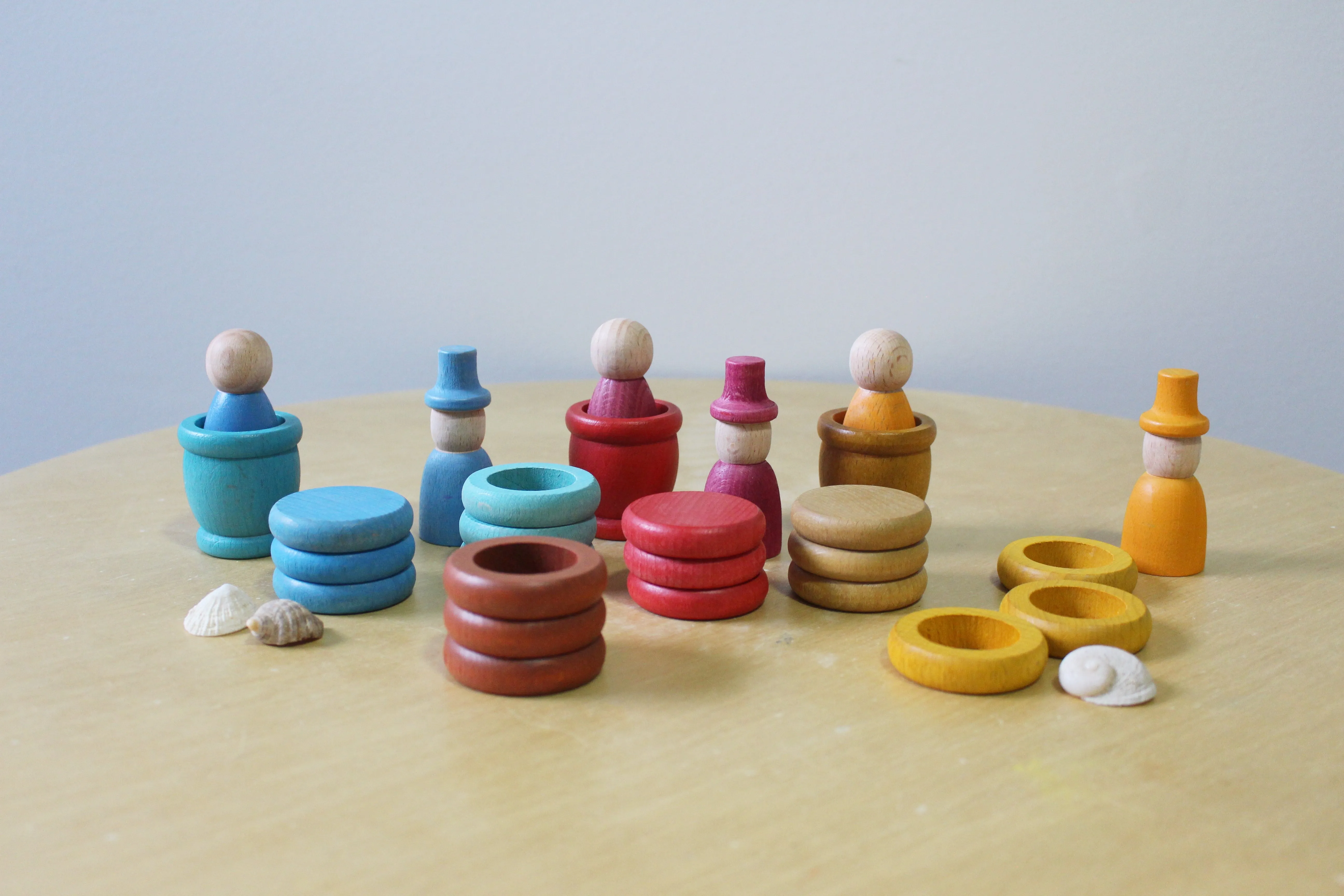 Wooden Peg Dolls, Rings, Coins & Cups Set - Four Seasons