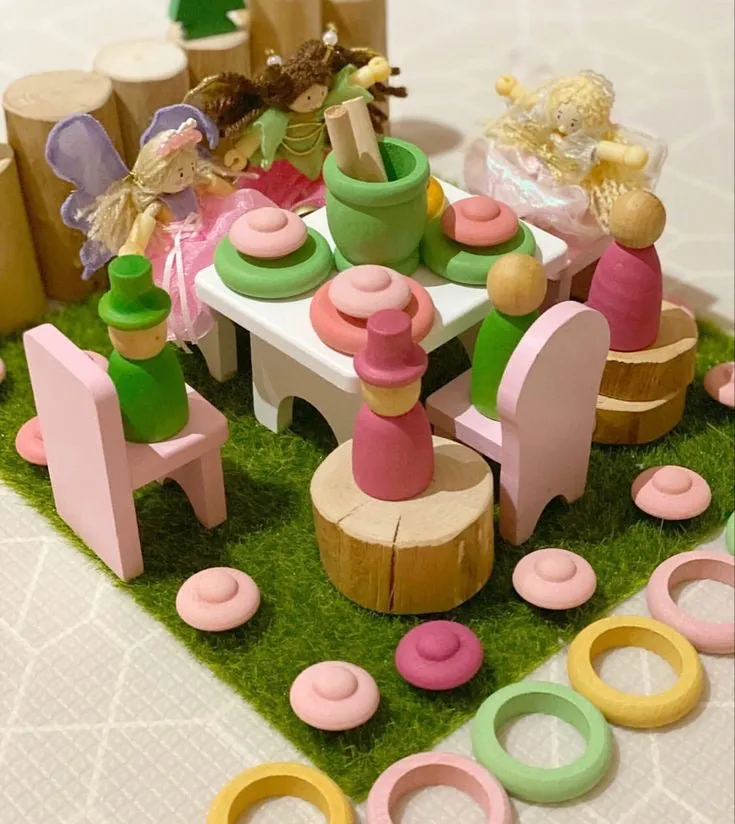 Wooden Peg Dolls, Rings, Coins & Cups Set - Four Seasons