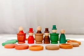 Wooden Peg Dolls, Rings, Coins & Cups Set - Four Seasons