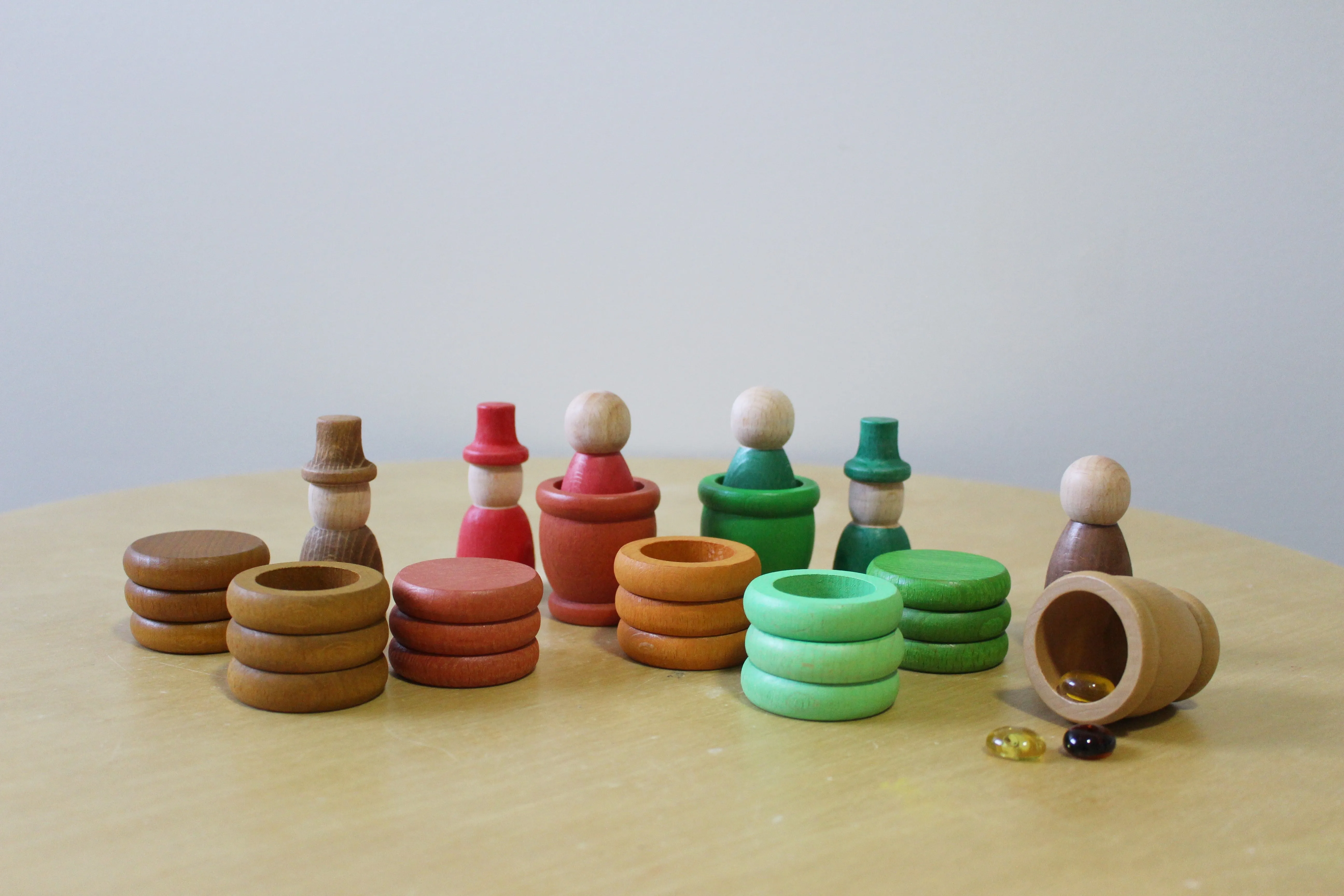 Wooden Peg Dolls, Rings, Coins & Cups Set - Four Seasons