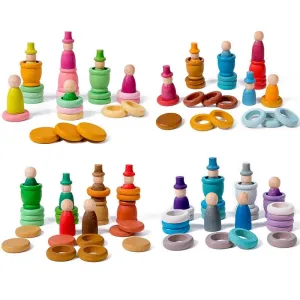 Wooden Peg Dolls, Rings, Coins & Cups Set - Four Seasons