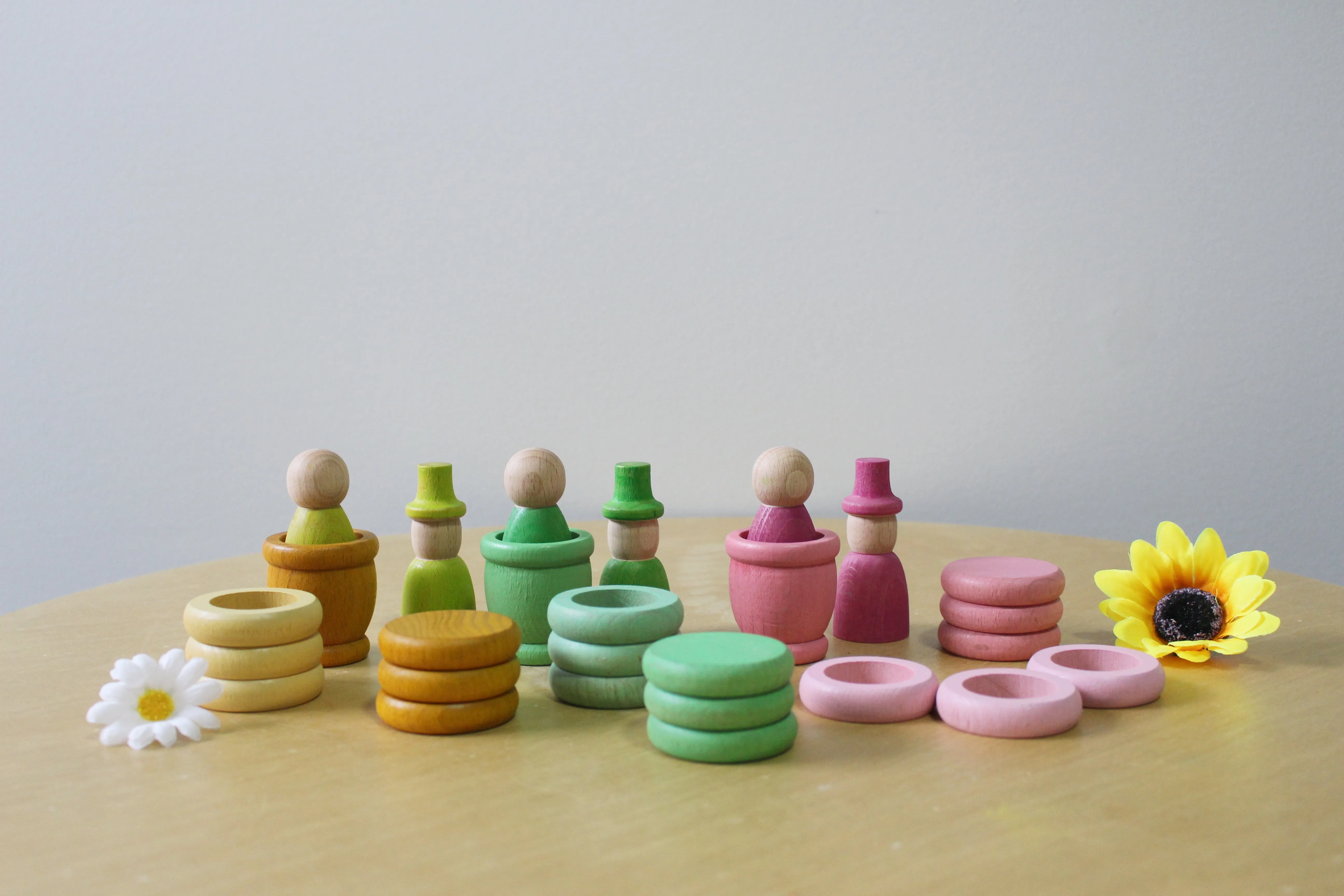 Wooden Peg Dolls, Rings, Coins & Cups Set - Four Seasons