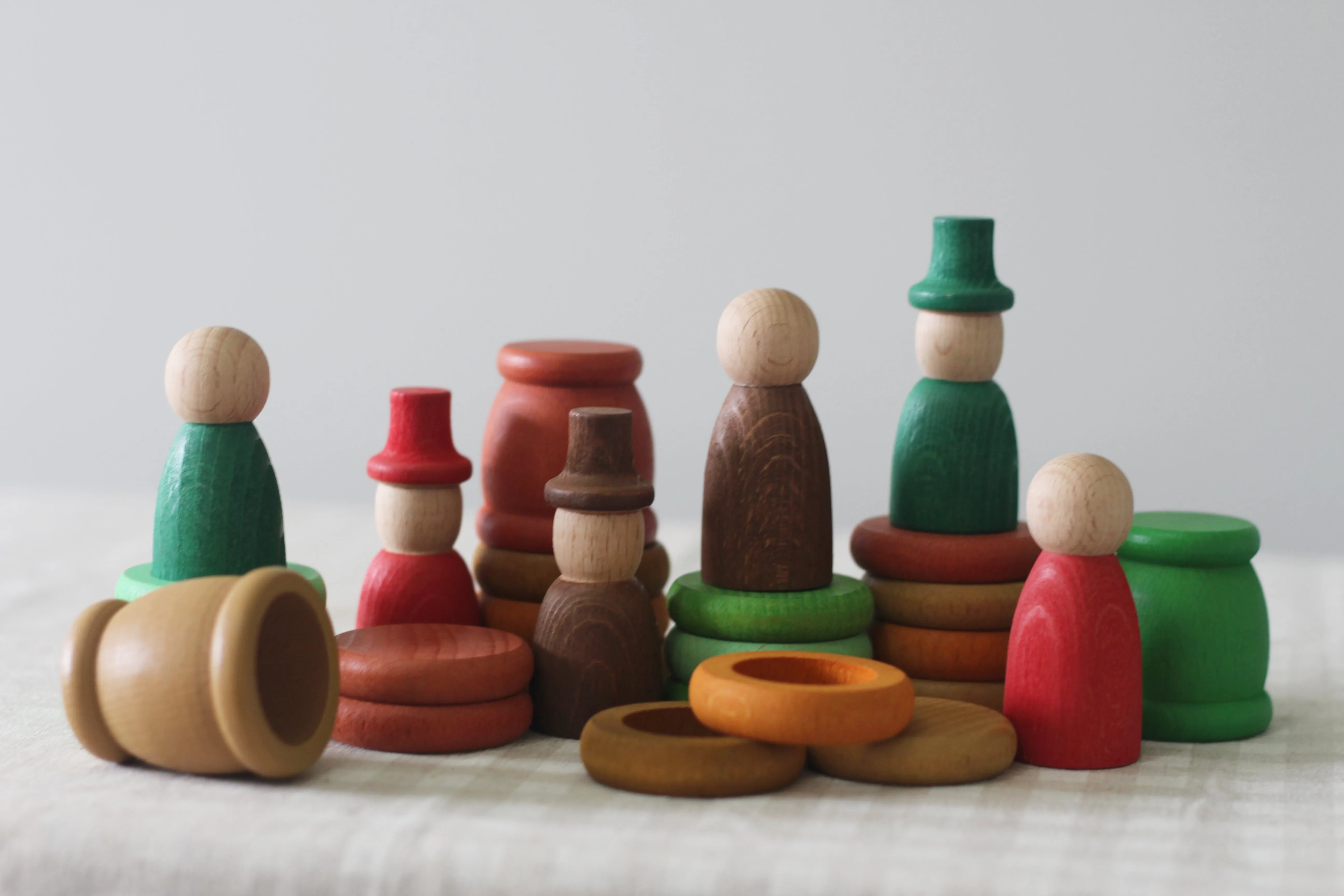 Wooden Peg Dolls, Rings, Coins & Cups Set - Four Seasons