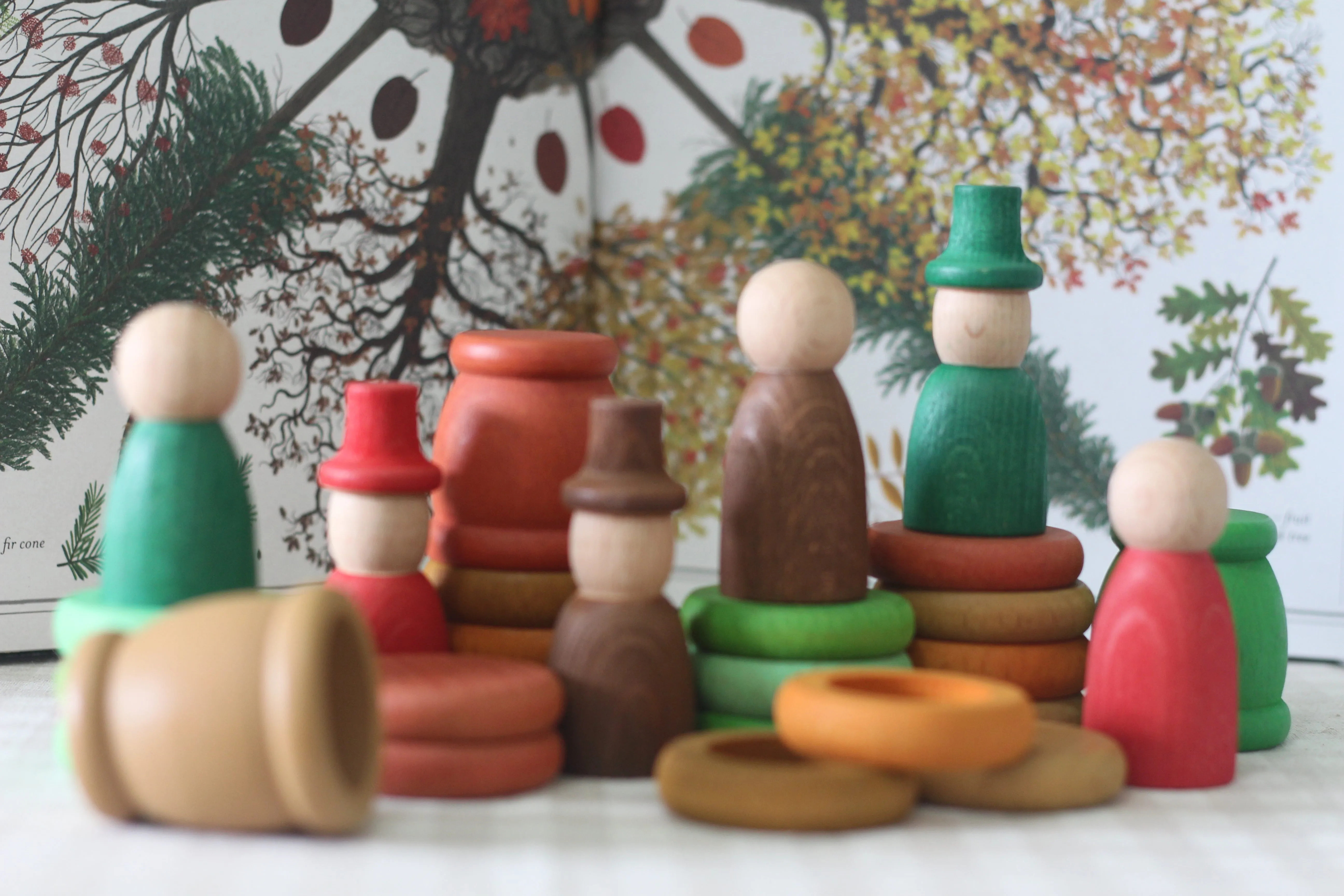 Wooden Peg Dolls, Rings, Coins & Cups Set - Four Seasons