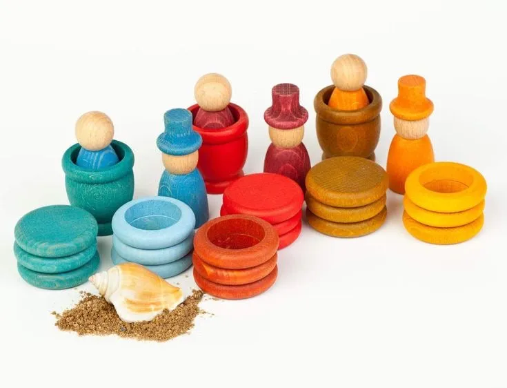 Wooden Peg Dolls, Rings, Coins & Cups Set - Four Seasons