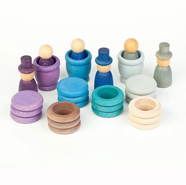 Wooden Peg Dolls, Rings, Coins & Cups Set - Four Seasons