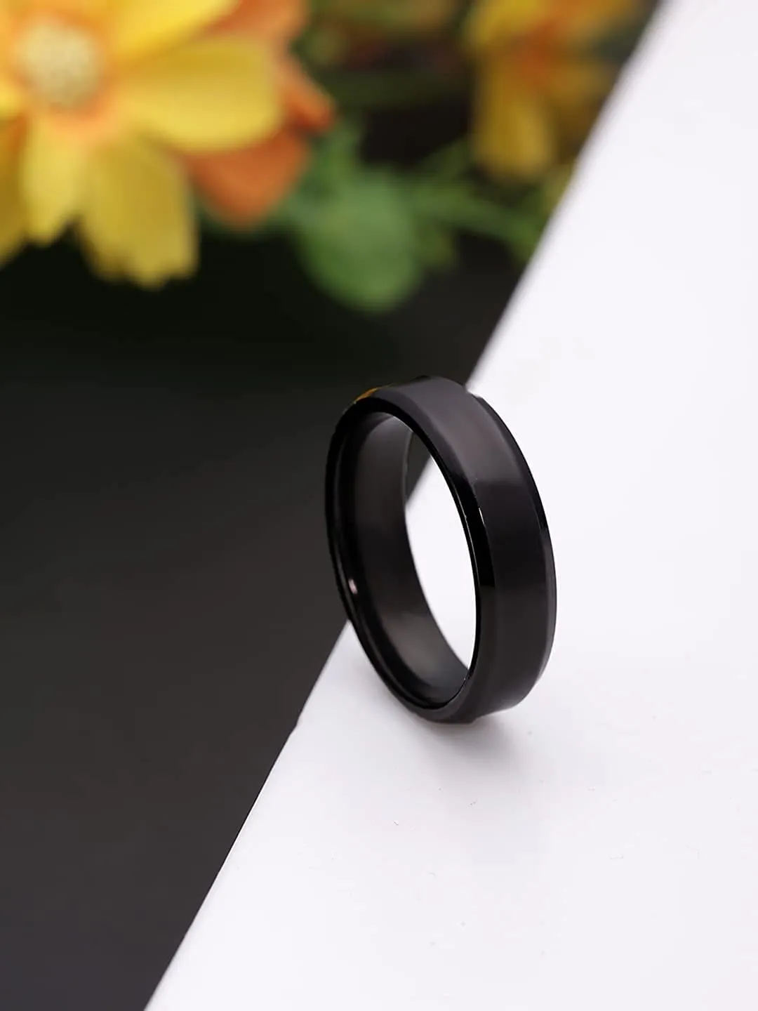 Yellow Chimes Black Toned Ring For Men | Pack of 1 Stainless Steel Band Ring | Black Finger Ring for Boys | Ideal Gift For Men and Boys