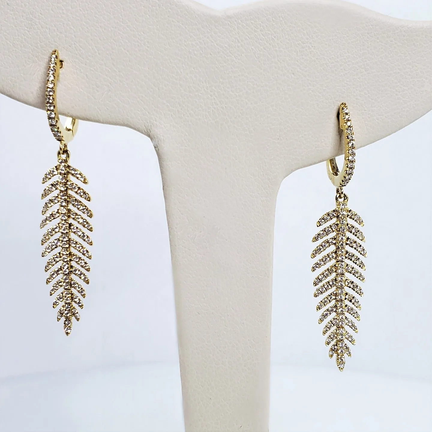 YELLOW GOLD DIAMOND PALM LEAF EARRINGS