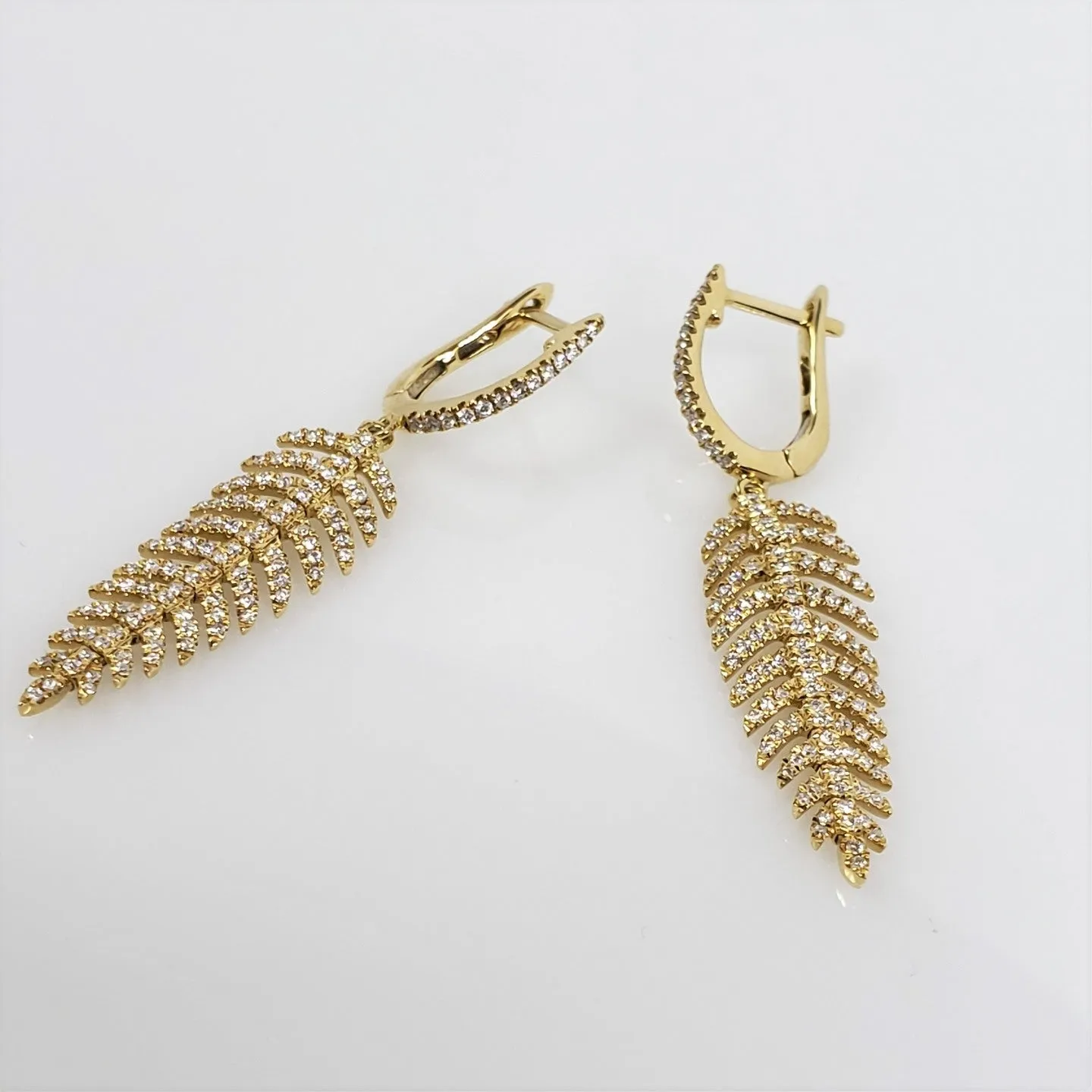 YELLOW GOLD DIAMOND PALM LEAF EARRINGS