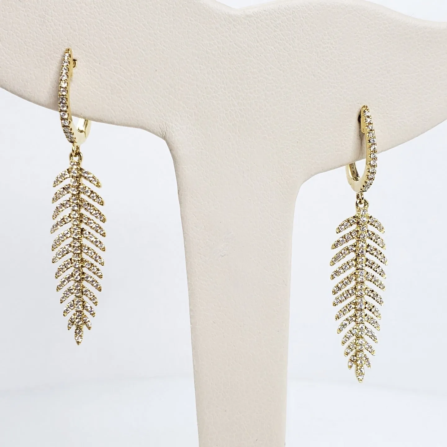 YELLOW GOLD DIAMOND PALM LEAF EARRINGS