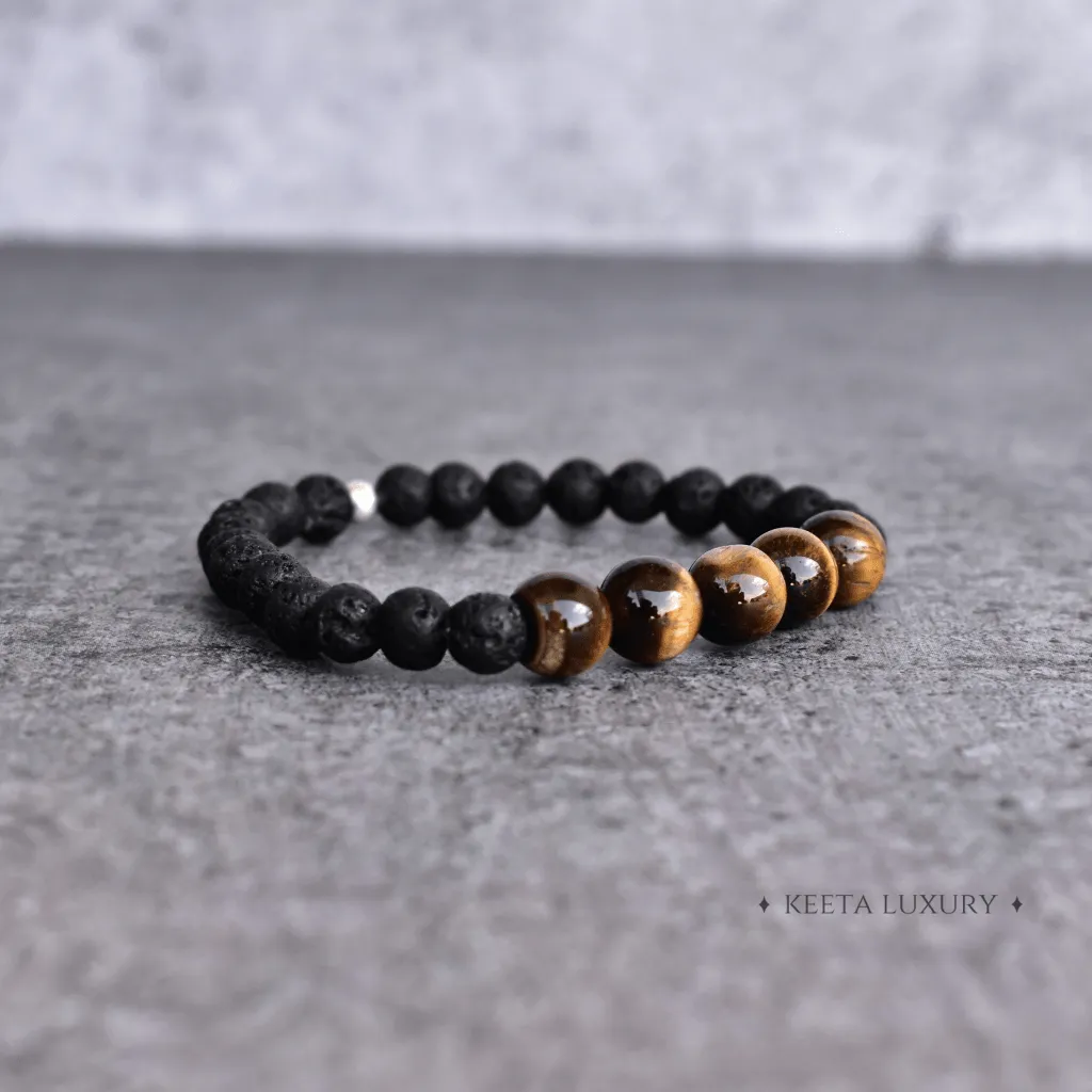 Yellow Jaguar- Lava And Tiger Eye Bracelets