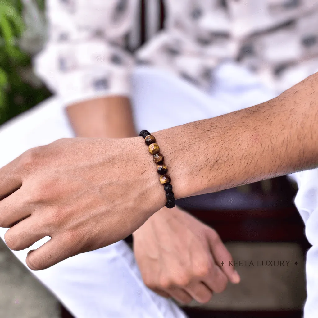 Yellow Jaguar- Lava And Tiger Eye Bracelets