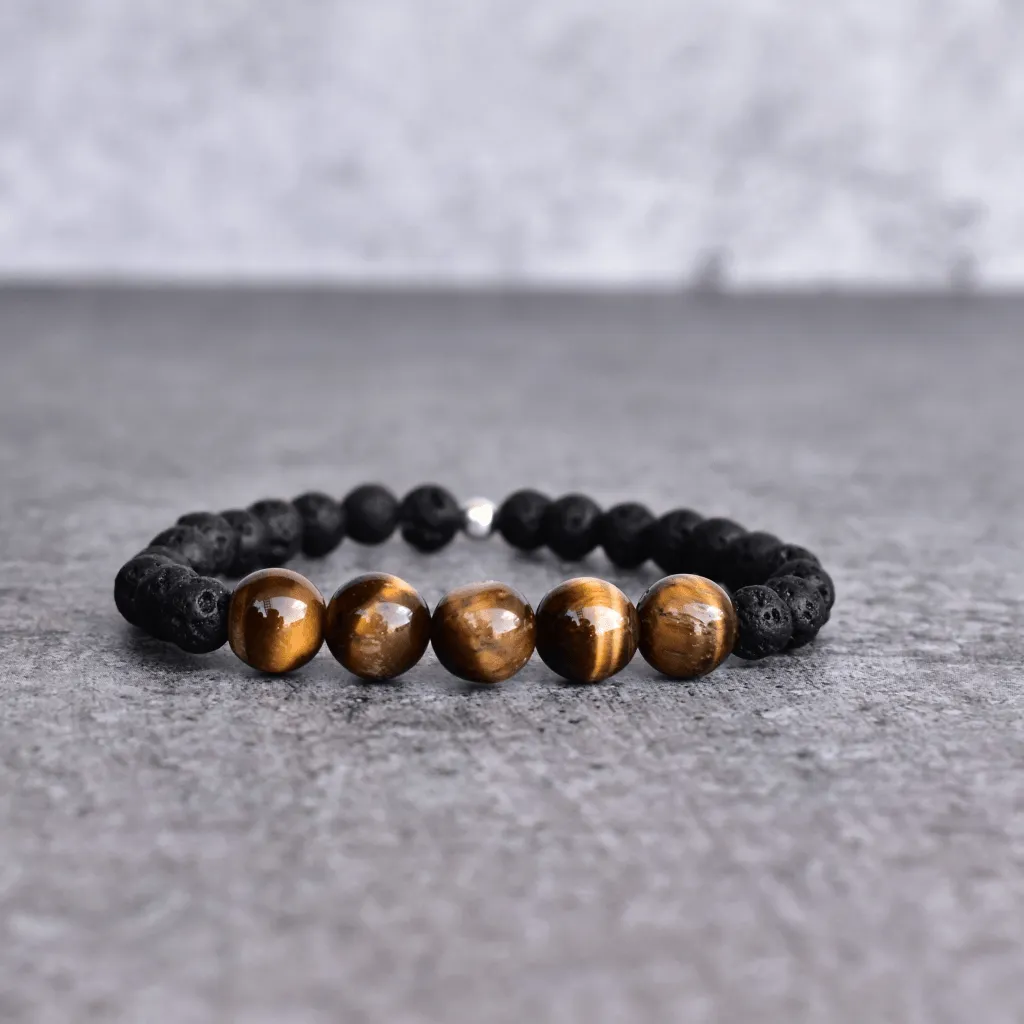 Yellow Jaguar- Lava And Tiger Eye Bracelets