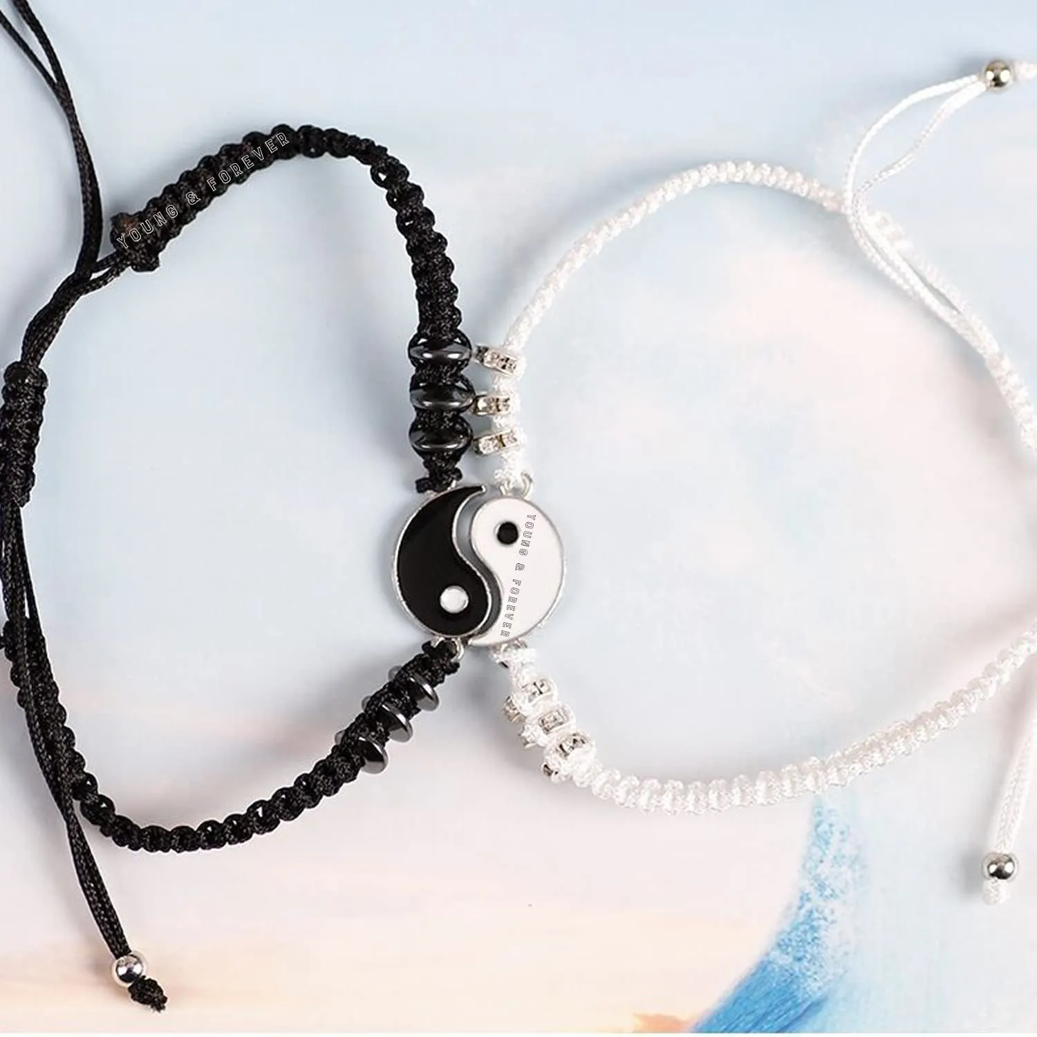 Young & Forever Valentine Gift Yin Yang Handmade Macramé Unisex Bracelets Set | Adjustable Bracelet for Best Friends/Couple - Set of 2 (These are NOT Magnetic)