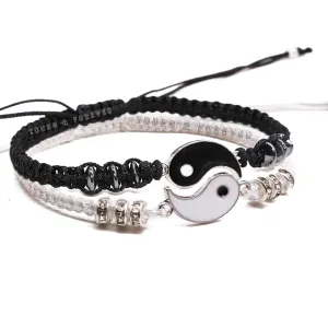 Young & Forever Valentine Gift Yin Yang Handmade Macramé Unisex Bracelets Set | Adjustable Bracelet for Best Friends/Couple - Set of 2 (These are NOT Magnetic)