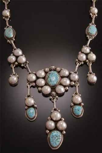 ZBM Exquisite #8 Spiderweb and Pearl Necklace by Erick Begay TO91O